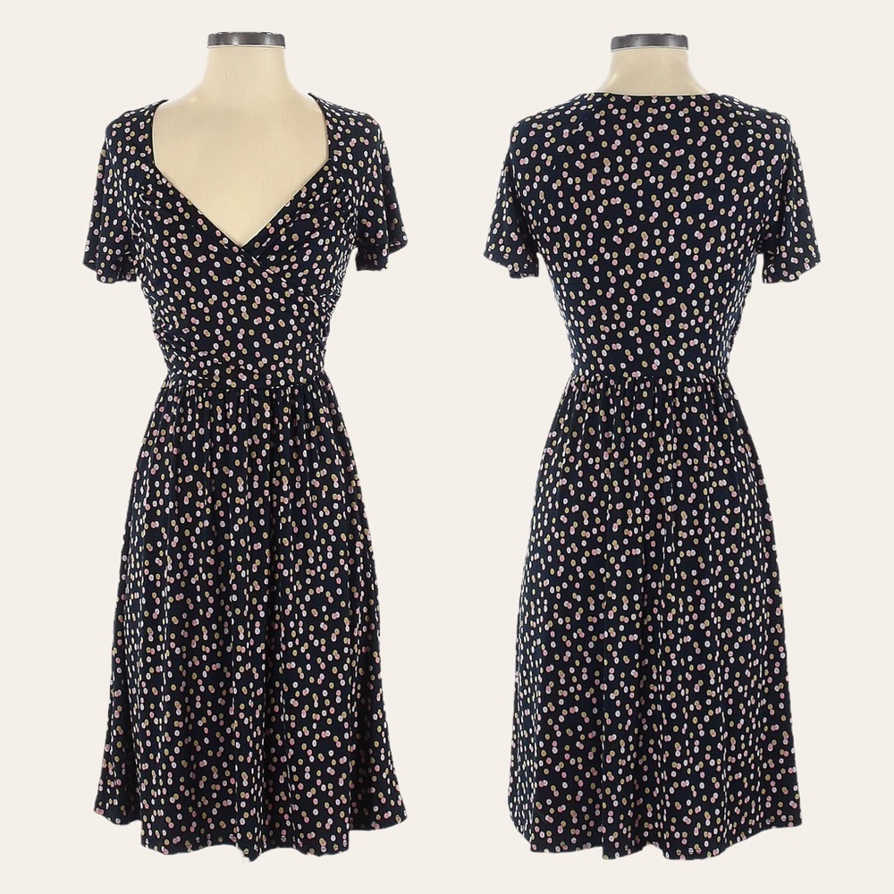 Leota Stitch Fix Jaslynn Navy Jersey Knit Polka Dot Knee Length Dress Size PXS
